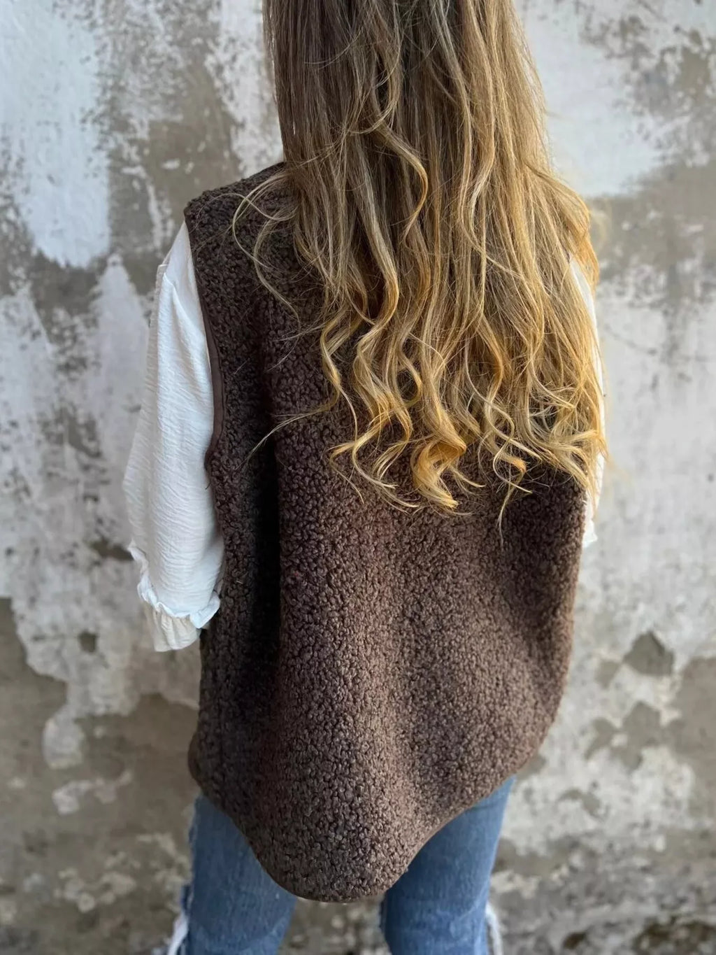 Full Size Cozy Sherpa Fleece Button-Up Vest Coat with Pockets Plus Size - Lilixa.store