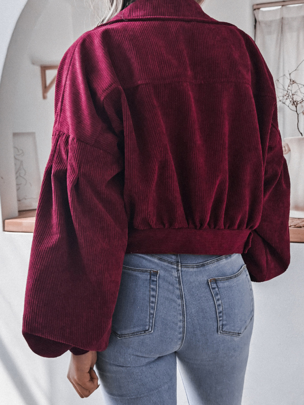 Lantern Sleeve Cropped Corduroy Jacket, view 10
