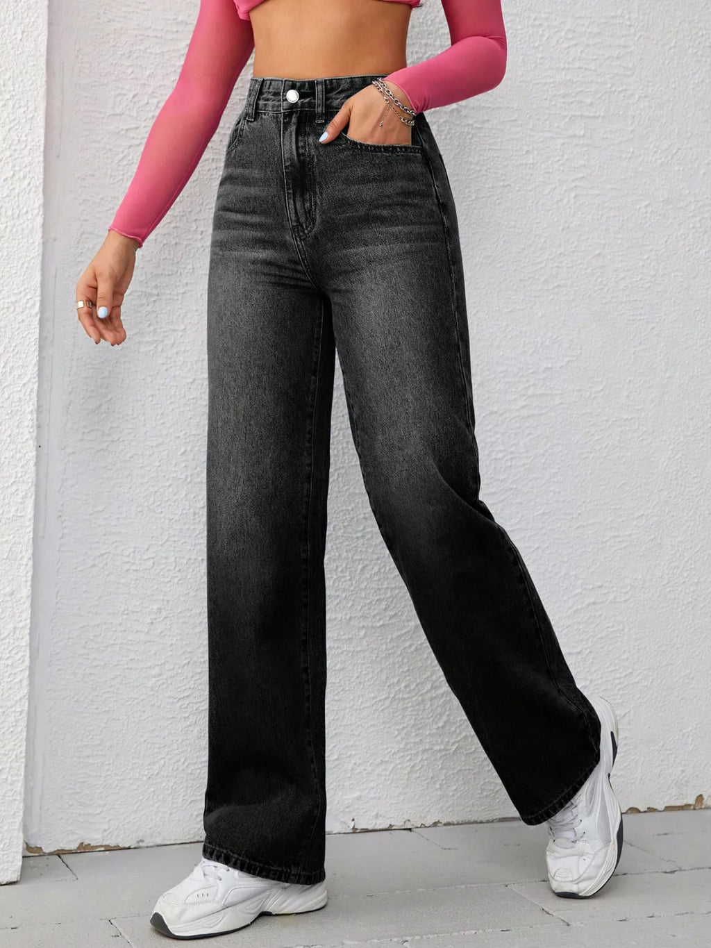 High-Waisted Wide-Leg Washed Jeans - Lilixa.store