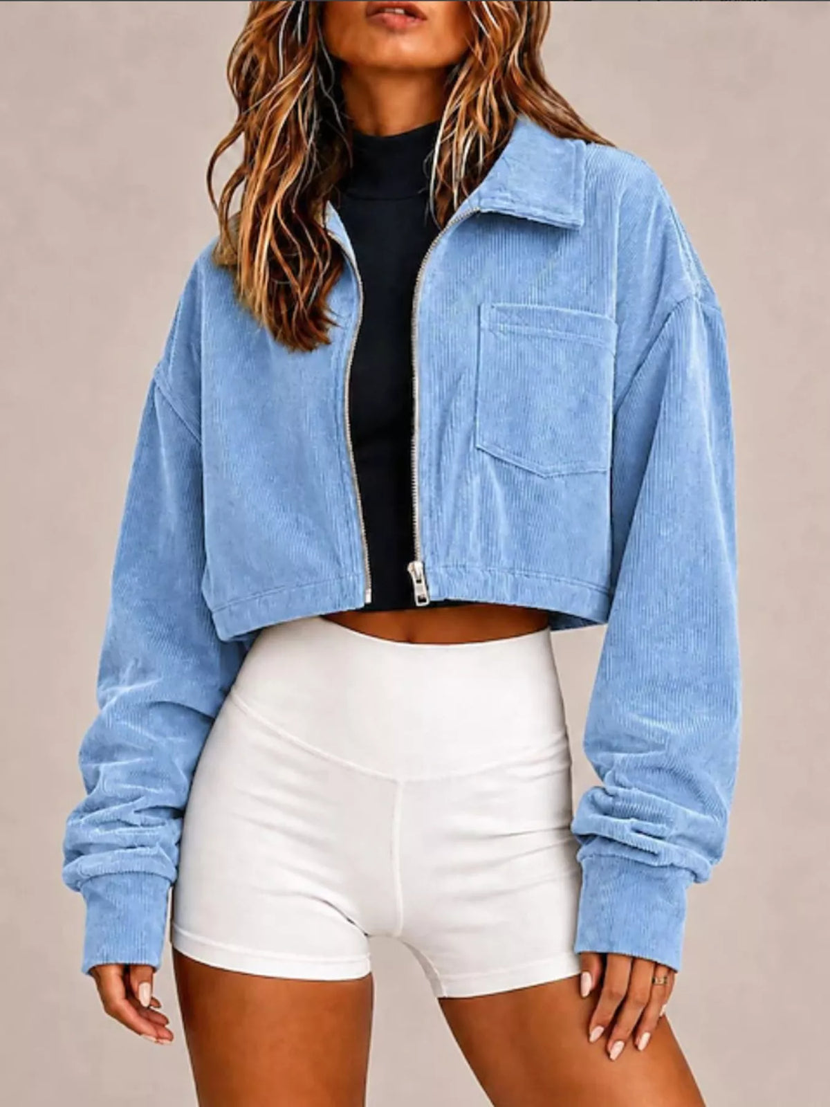 Corduroy Zip Up Cropped Jacket