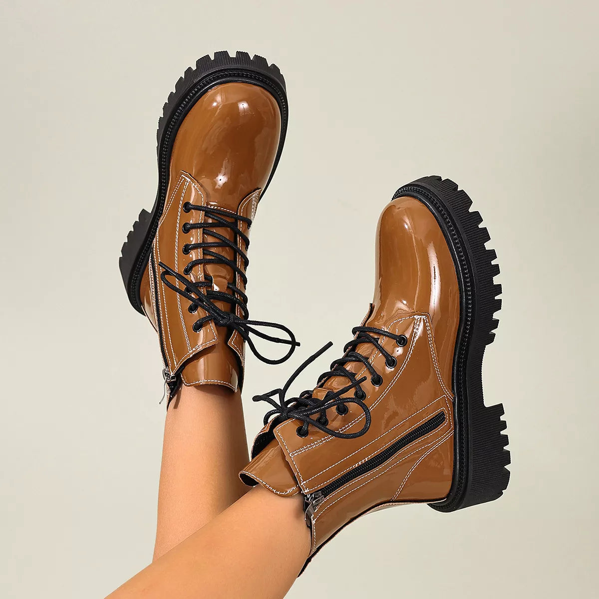 Lace Up Block Heels Boots - Lilixa.store