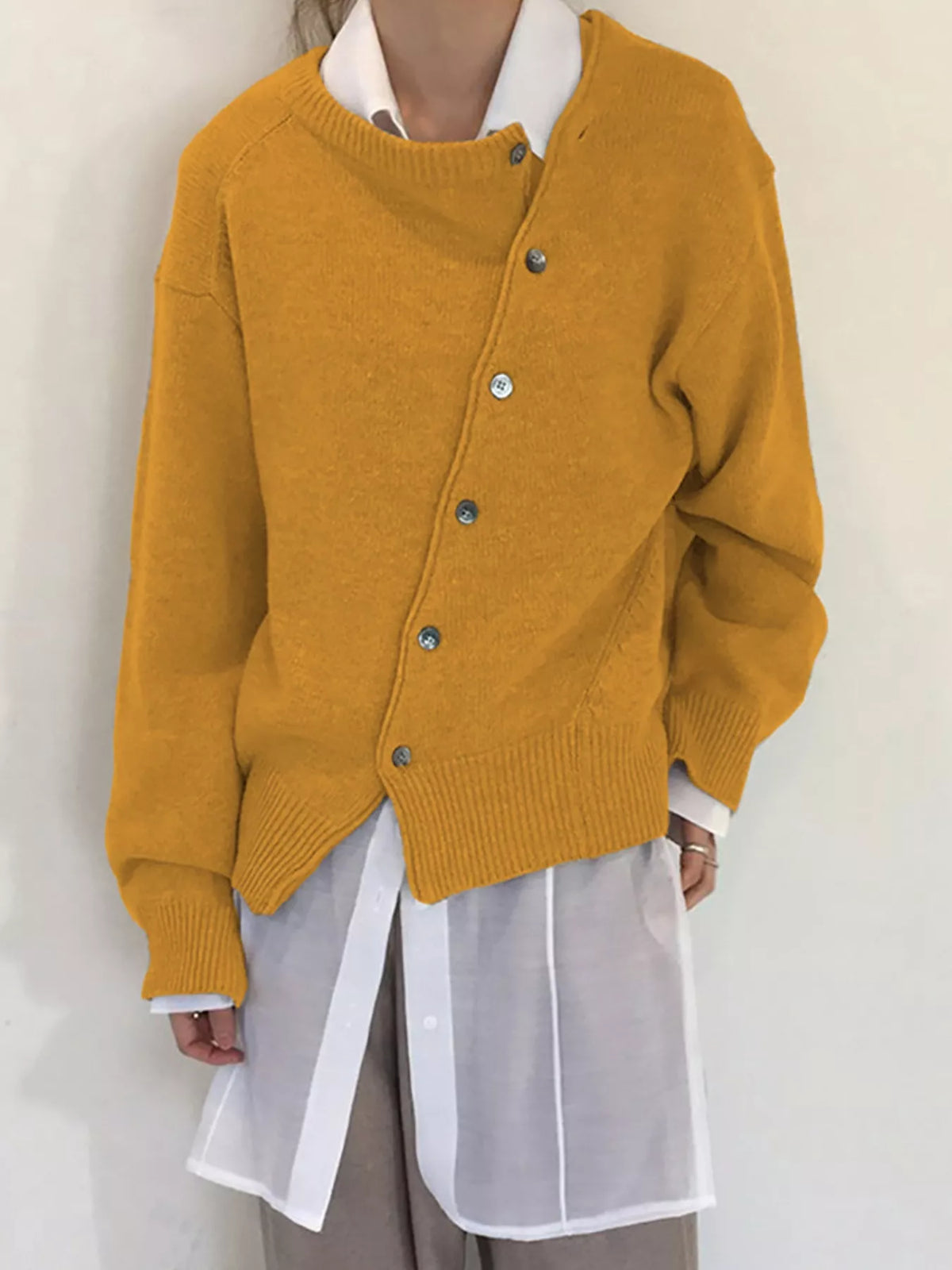 Asymmetric Button-Down Sweater