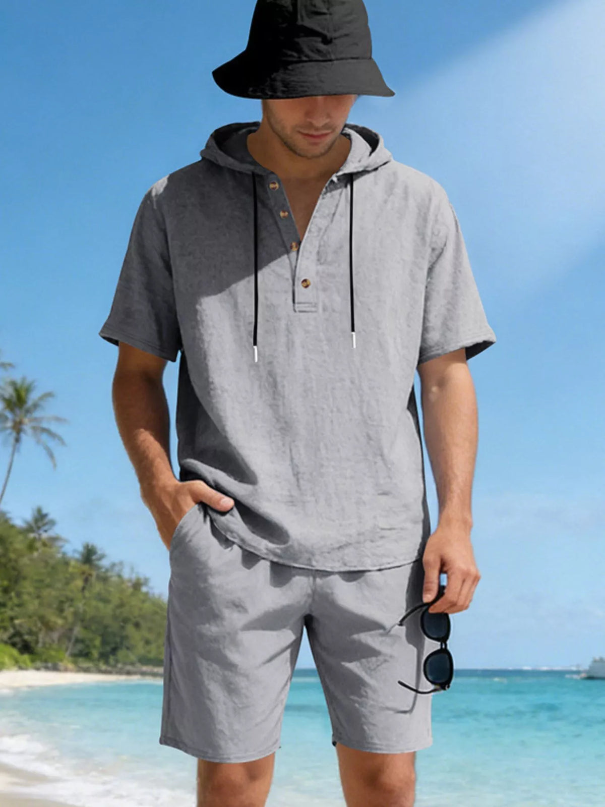 Men's Full Size Casual Short Sleeve Hooded Top & Shorts Set Plus Size - Lilixa.store