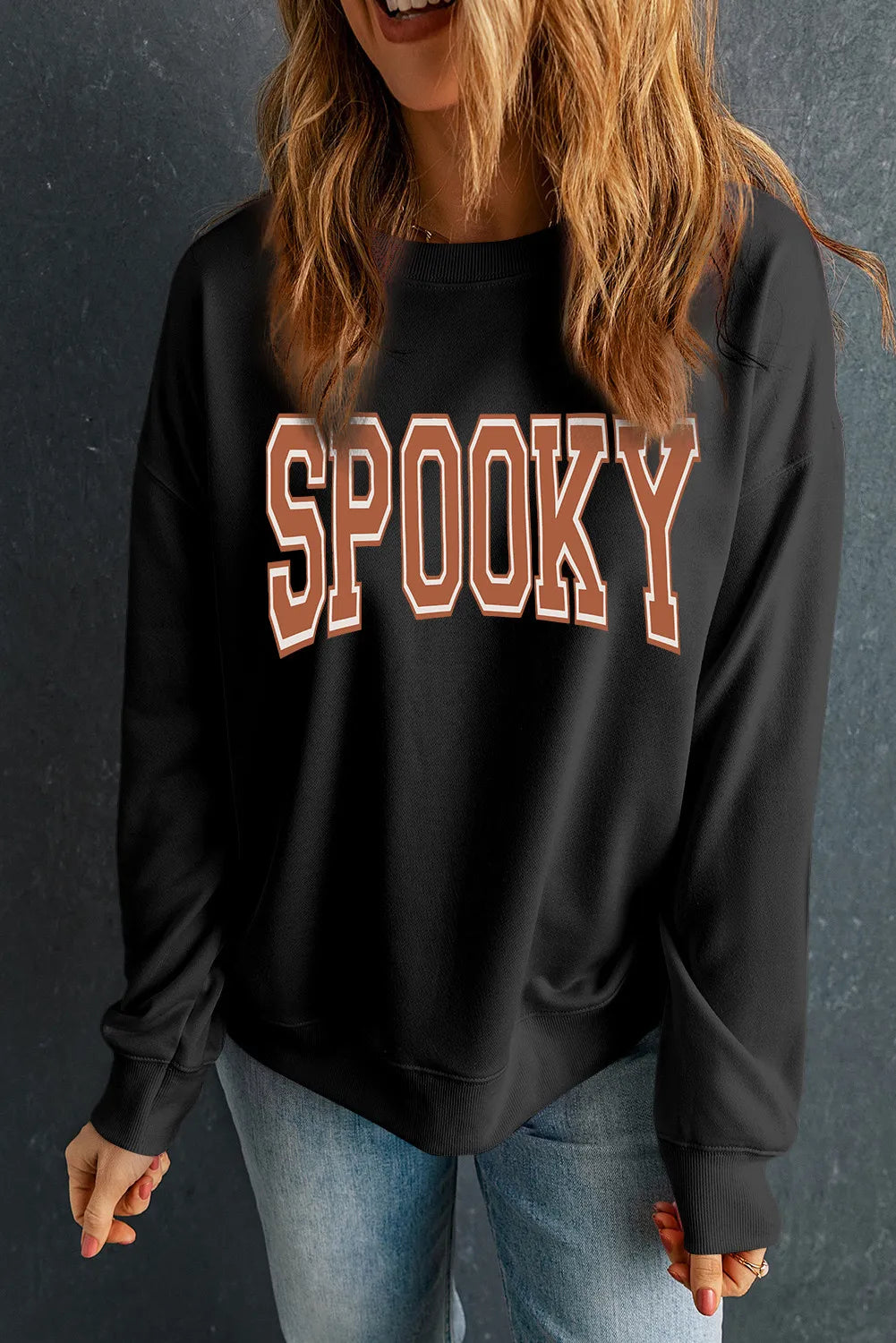 SPOOKY Round Neck Long Sleeve Sweatshirt - Lilixa.store