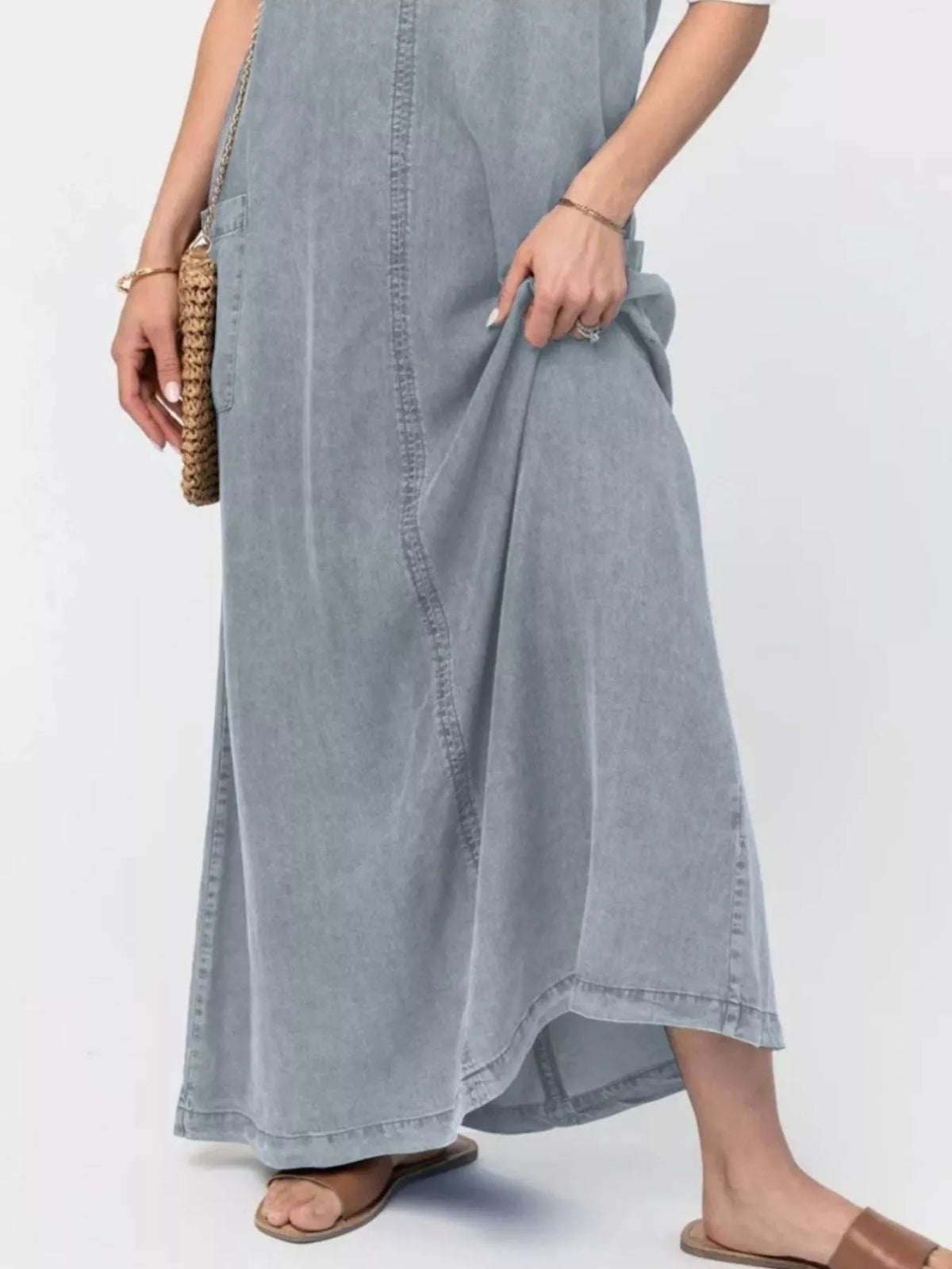 Casual Washed Denim Cami Maxi Dress, view 9