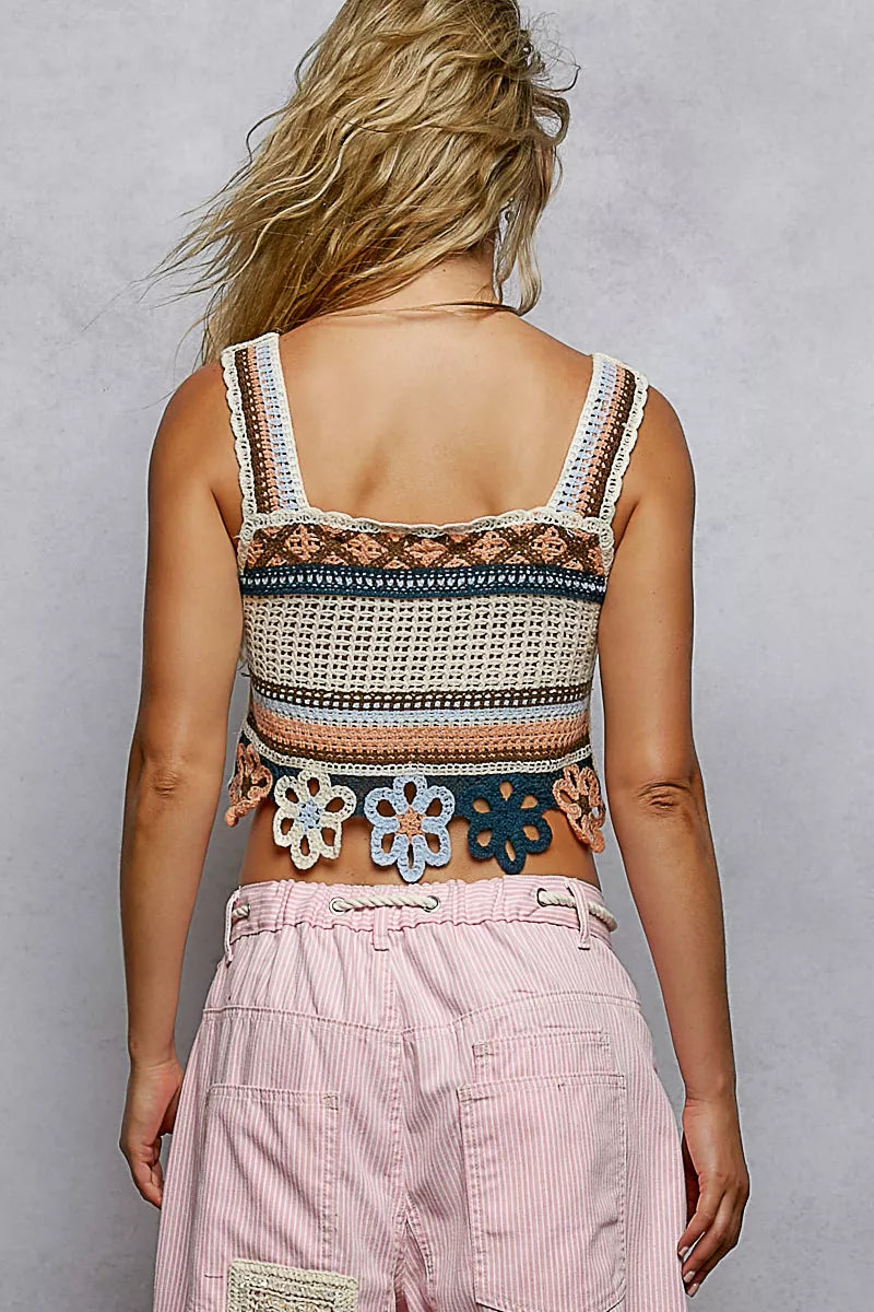 POL Cutout Flower Cropped Crochet Cami with with Dangle Detail - Lilixa.store
