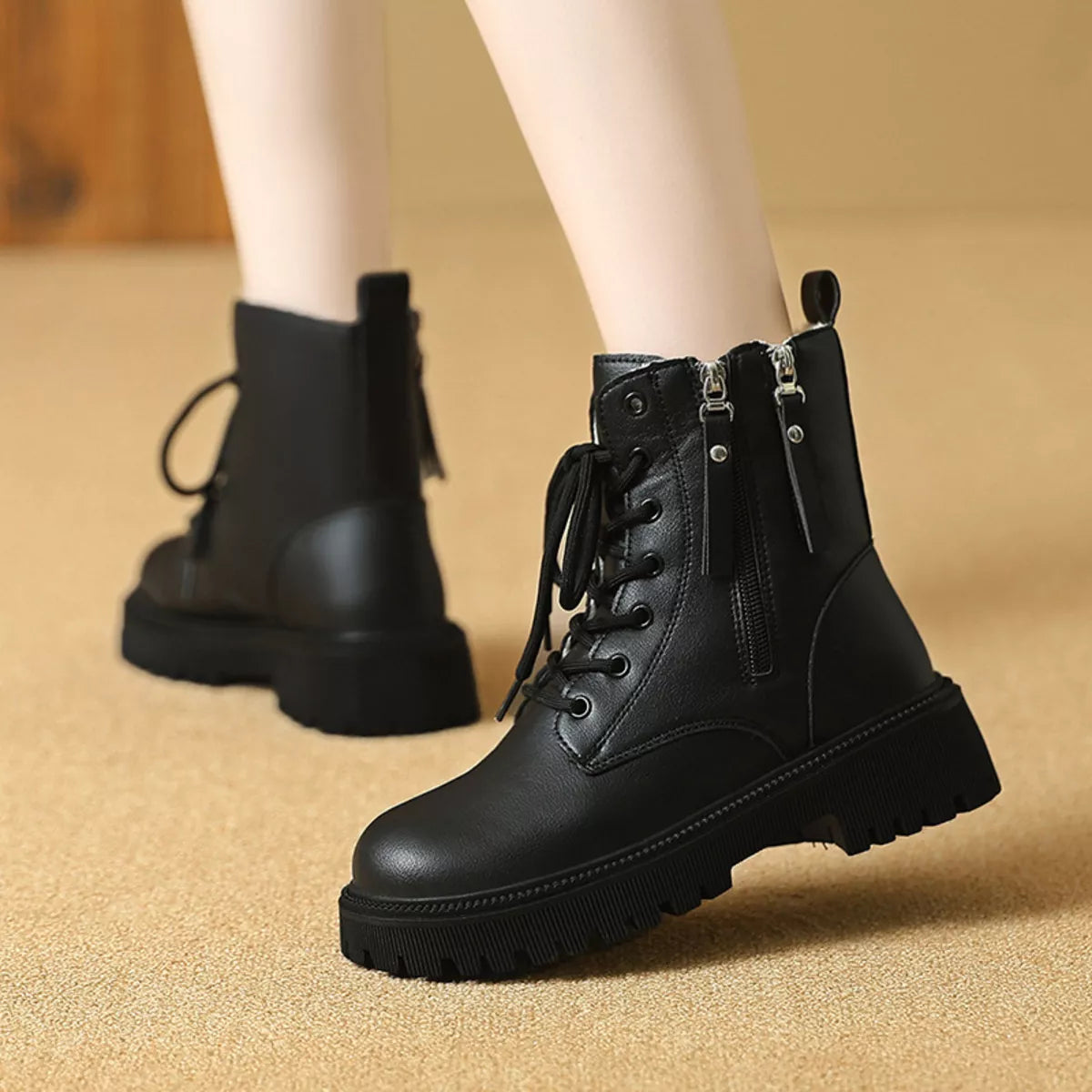 Lace-Up Ankle Combat Boots - Lilixa.store
