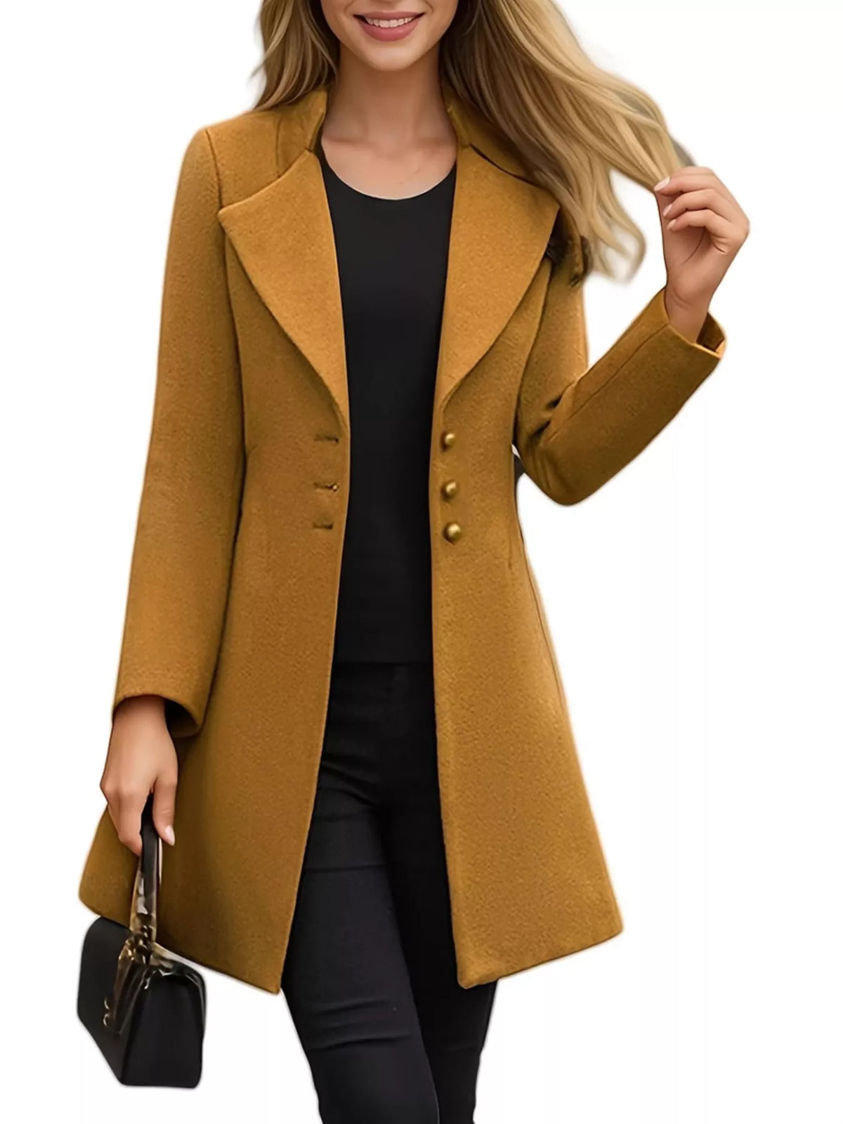Full Size Single-Breasted Long Sleeve Overcoat Plus Size in Caramel