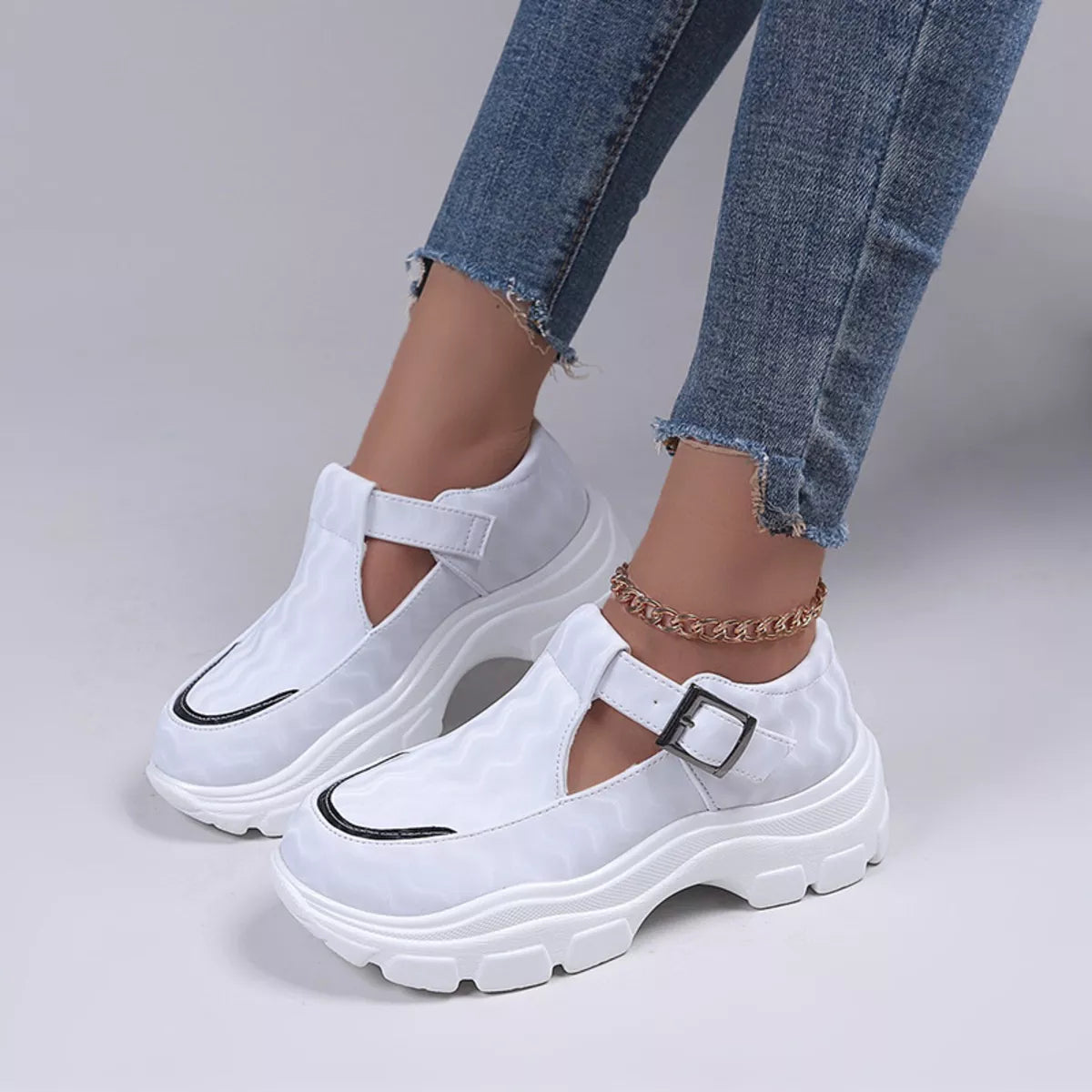 Round Toe Platform Loafers in White