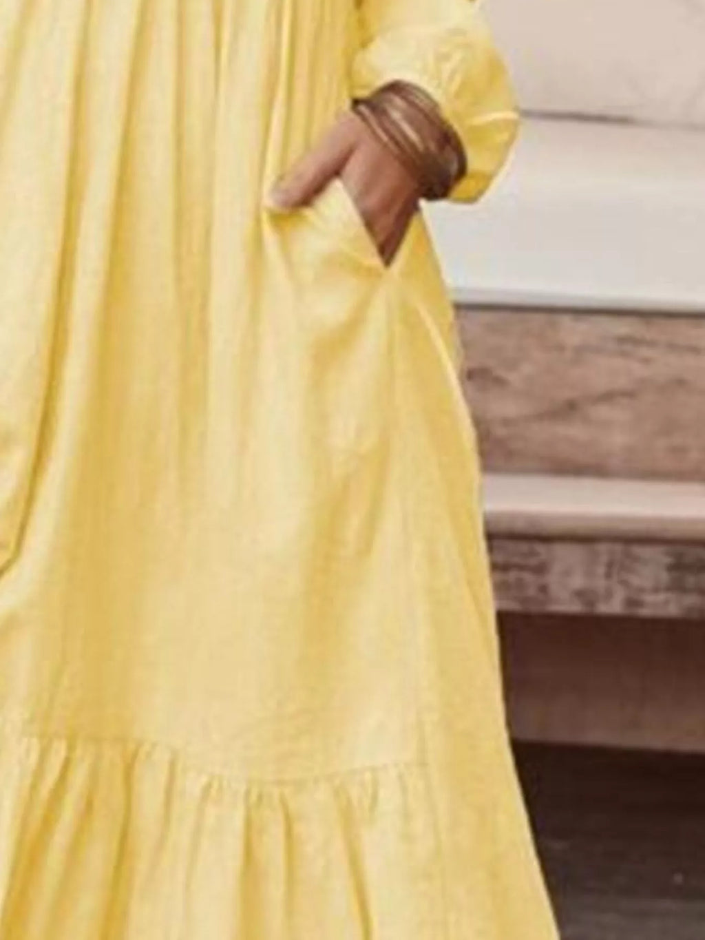 Full Size V-Neck Long Sleeve Tiered Maxi Dress with Pockets Plus Size - Lilixa.store