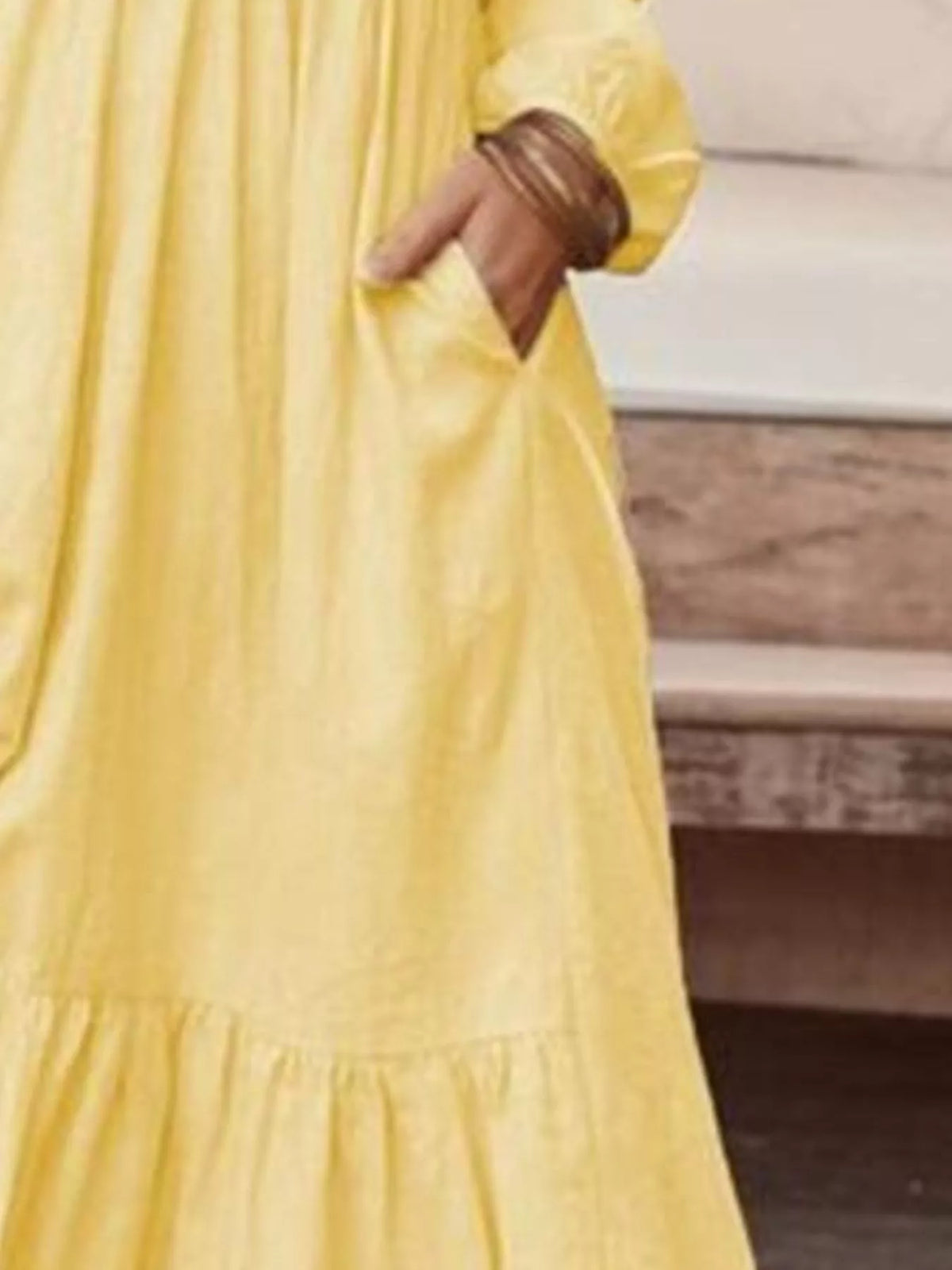 Full Size V-Neck Long Sleeve Tiered Maxi Dress with Pockets Plus Size - Lilixa.store