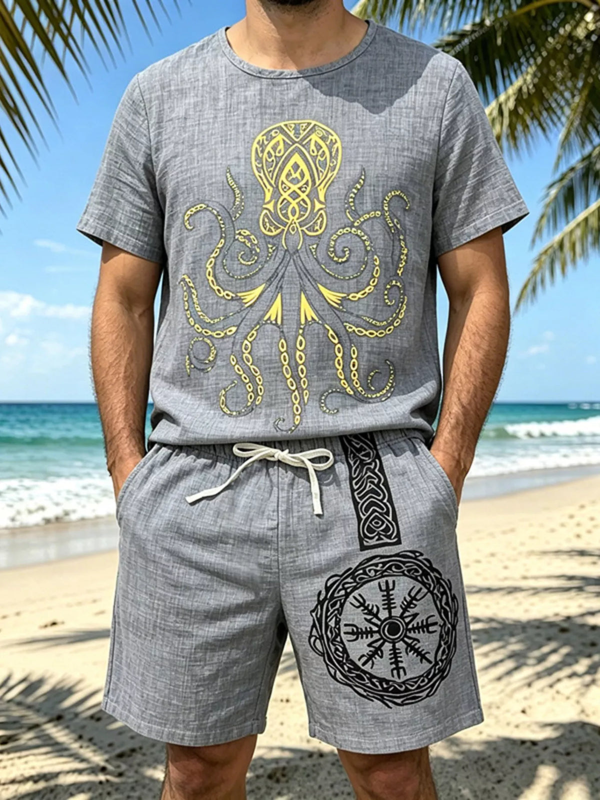 Men's Full Size Round Neck Tee and Shorts Set Plus Size - Lilixa.store
