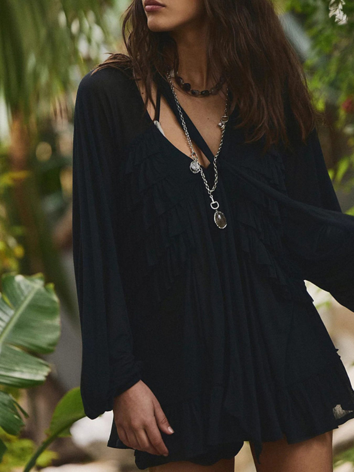 Sheer Ruffle Trim Beach Cover-Up - Lilixa.store
