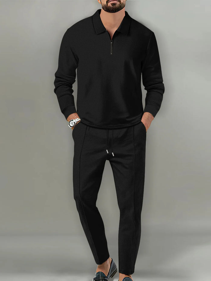 Men's Full Size Long Sleeve Top and Pants Set Plus Size in Black