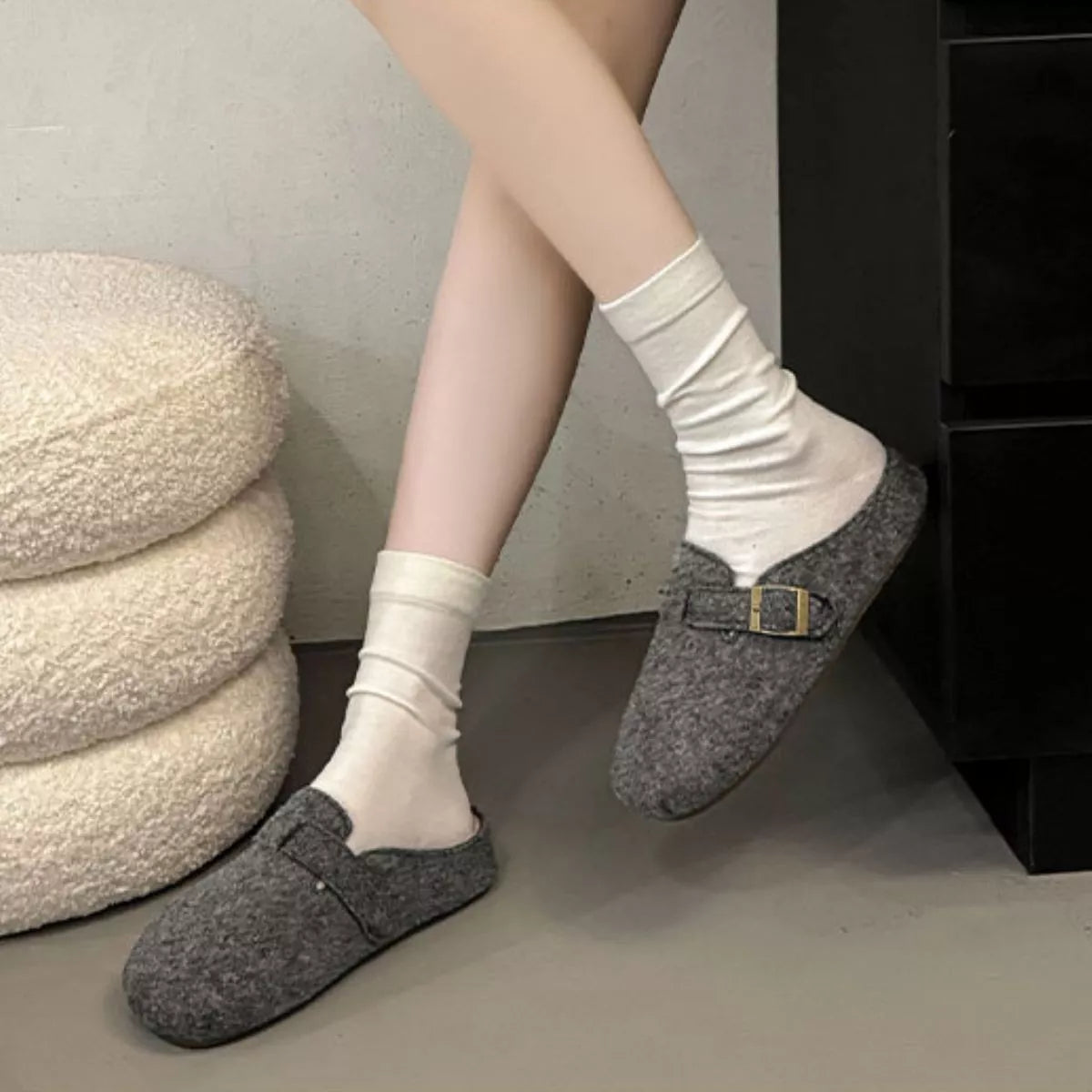 Buckle Decor Round Toe Slippers - Lilixa.store