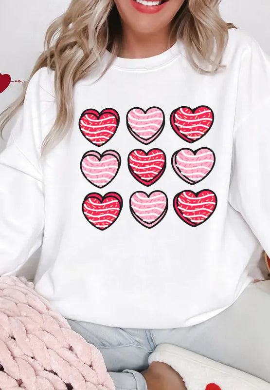 Valentine's Day Heart Round Neck Long Sleeve Sweatshirt - Lilixa.store