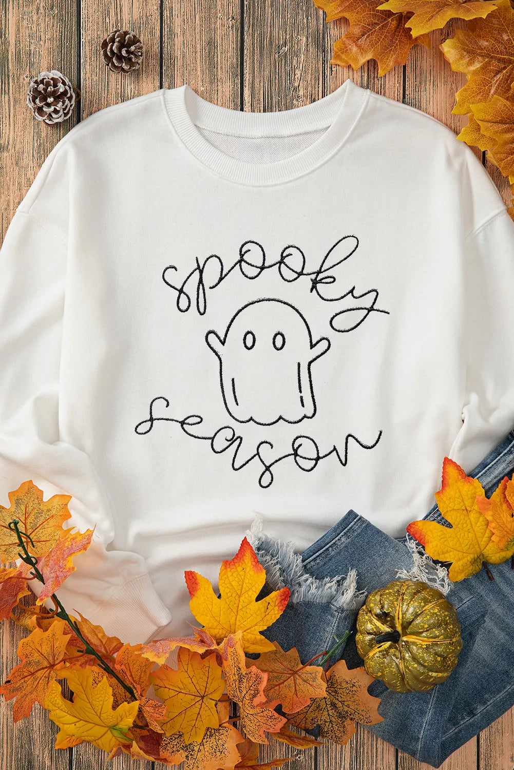 Ghost Graphic Long Sleeve Dropped Shoulder Sweatshirt - Lilixa.store