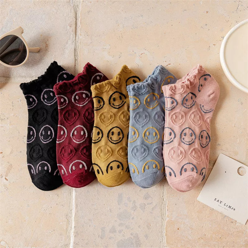 5 Pair Vintage Textured Ankle Socks Set - Lilixa.store