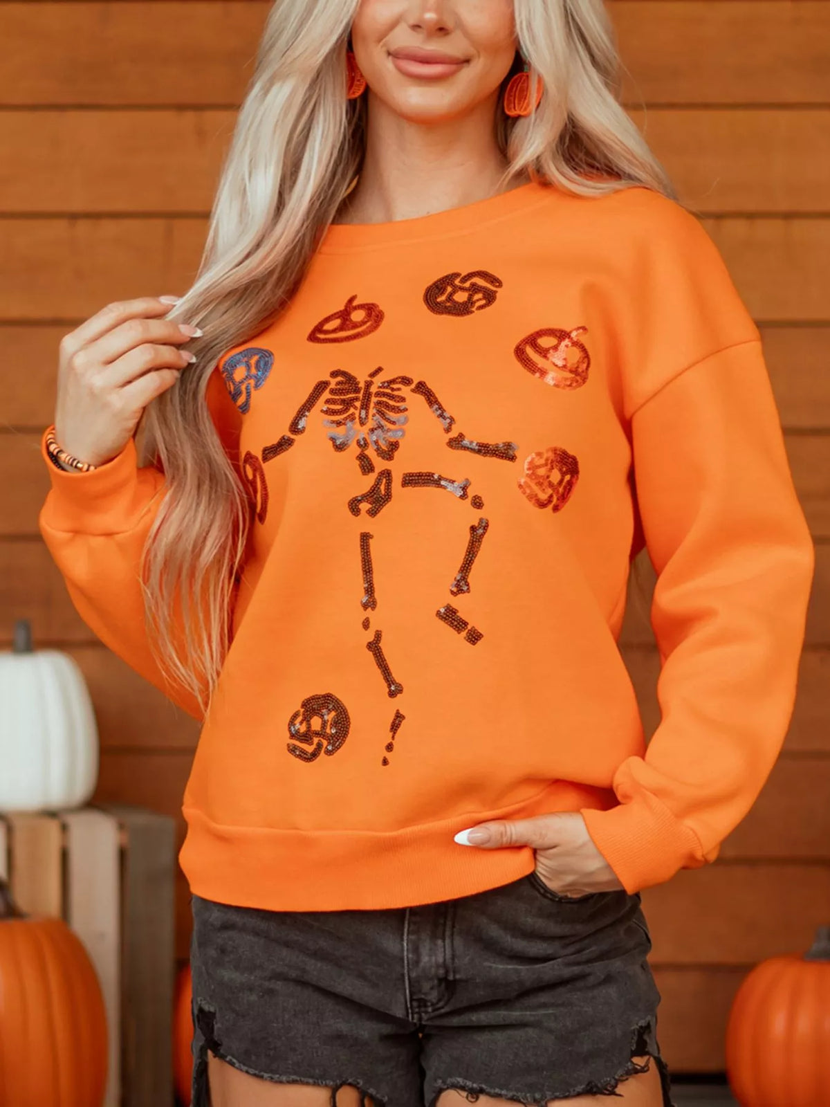 Dancing Critters Sequin Halloween Crewneck Sweatshirt - Lilixa.store