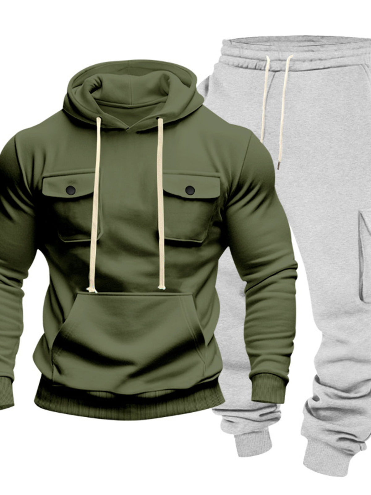 Men's Full Size Kangaroo Pocket Hoodie and Sweatpants Two-Piece Set Plus Size