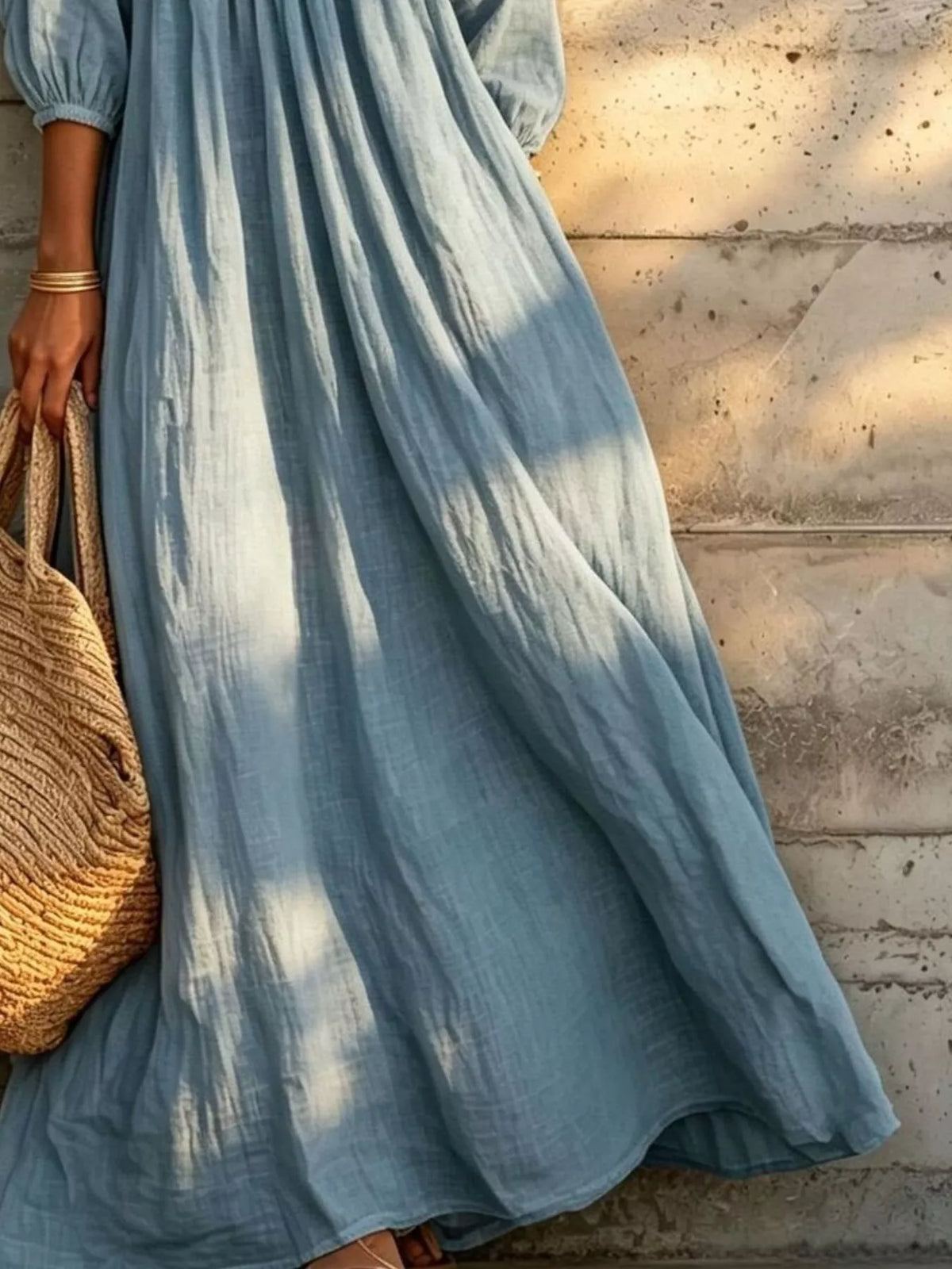 Tiered Notched 3/4 Sleeve Maxi Dress - Lilixa.store