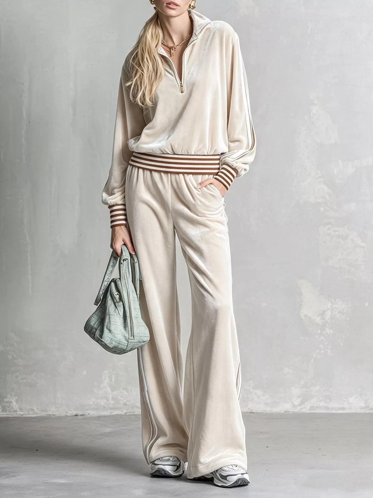 Striped Half Zip Top and Pants Set - Lilixa.store