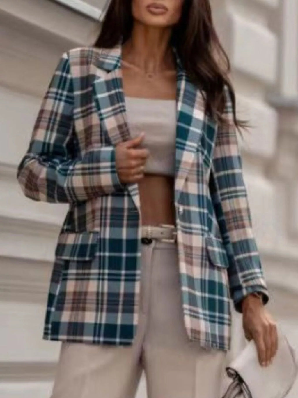 Plaid Lapel Collar Blazer - Lilixa.store