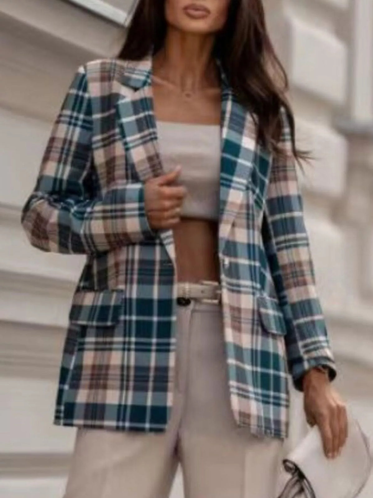 Plaid Lapel Collar Blazer - Lilixa.store