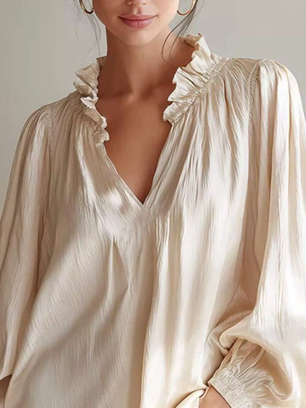 Ruffle Trim Long Sleeves Blouse - Lilixa.store