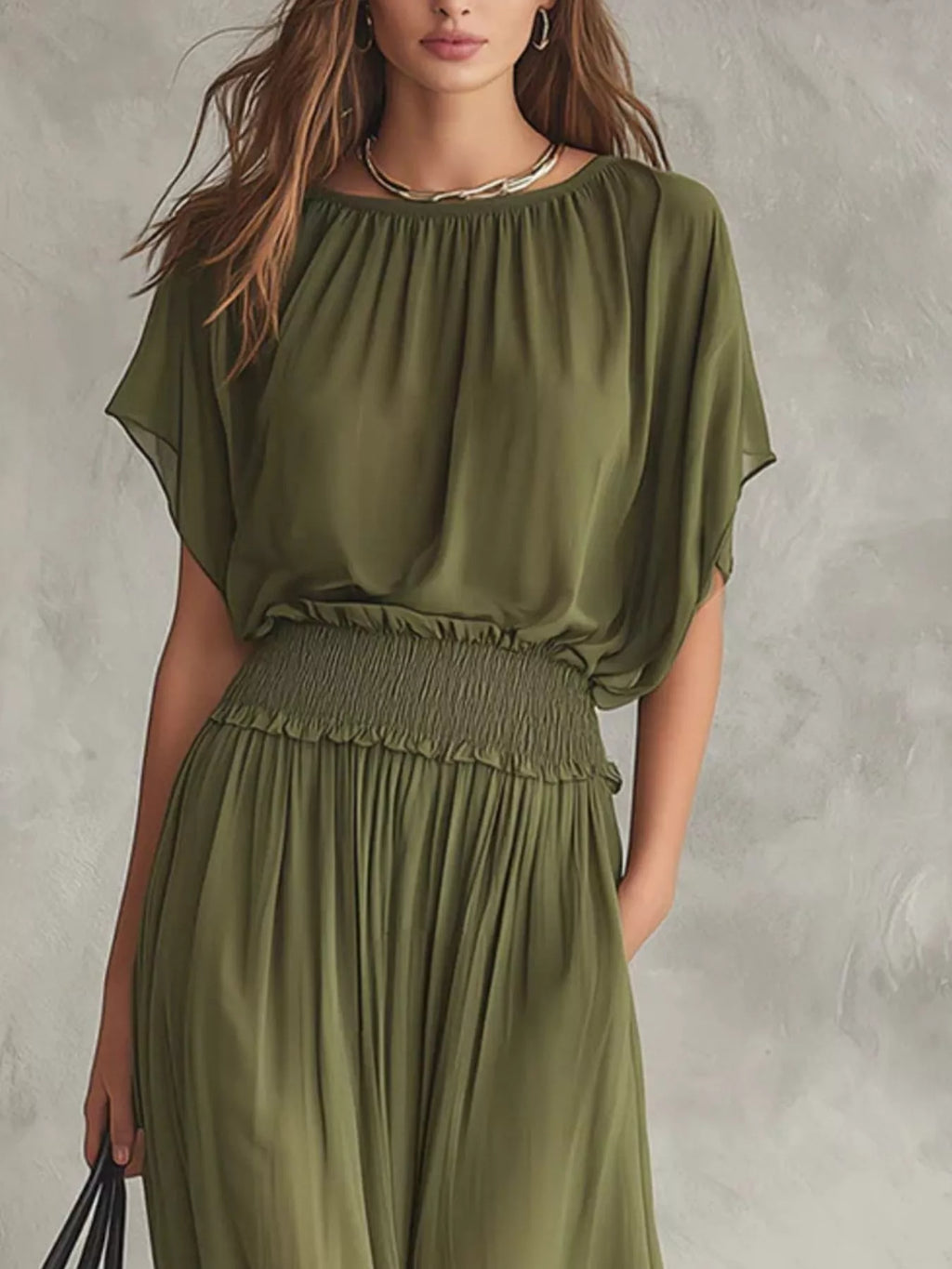 Chiffon Maxi Dress with Smocked Waist - Lilixa.store
