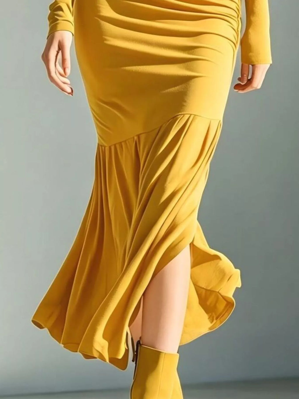 Full Size Slit Turtleneck Ruched Bodycon Mermaid Dress Plus Size - Lilixa.store
