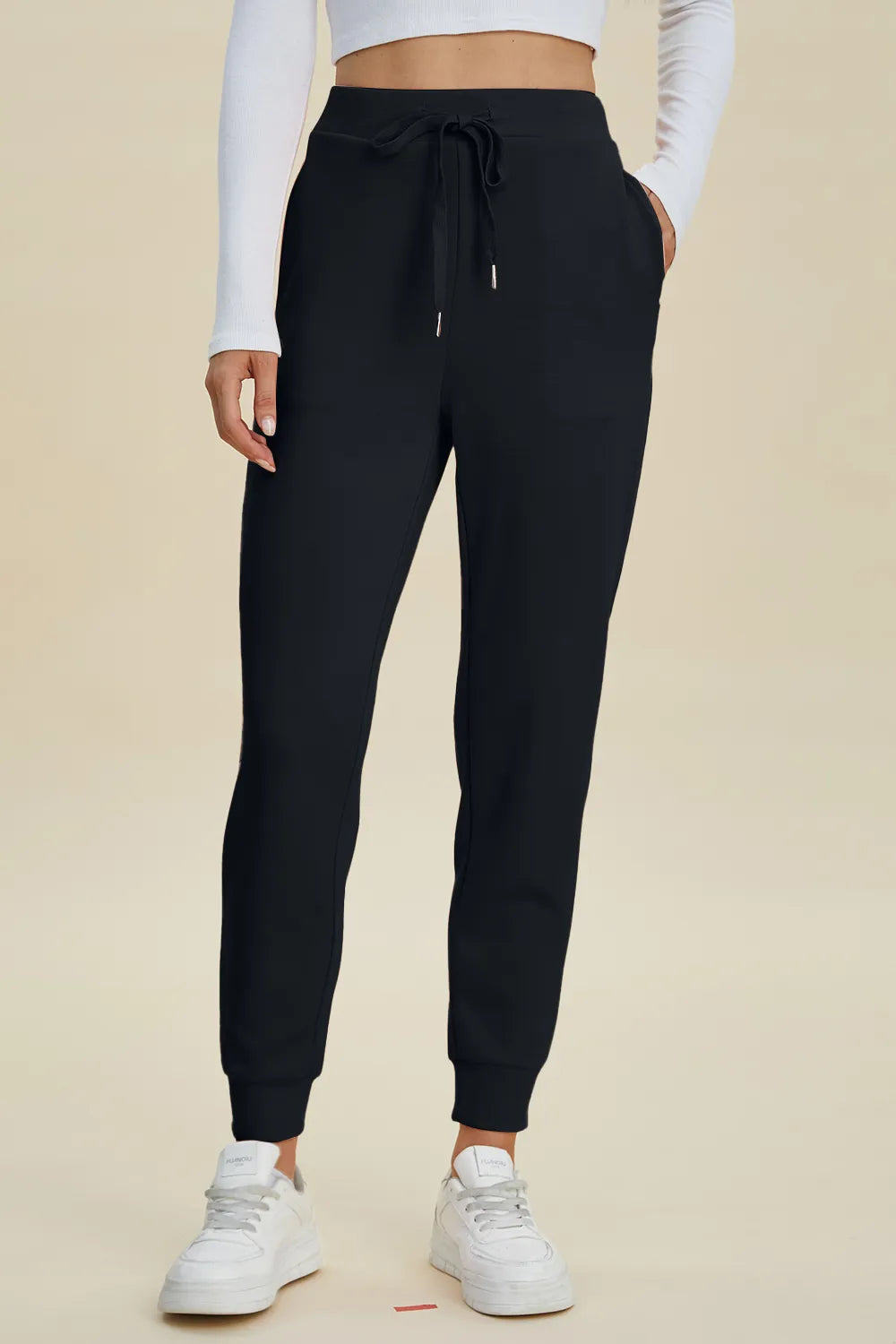 Basic Bae Full Size Air Scuba Drawstring High Waist Joggers in Black