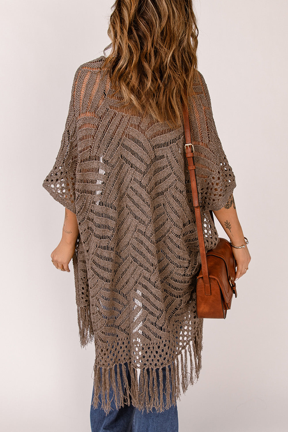Fringe Hem Slit Open Front Cardigan, view 8