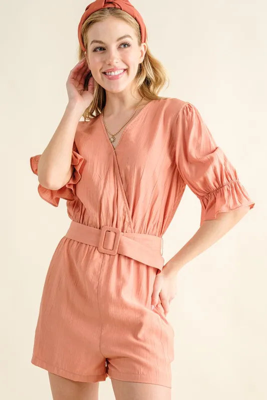 And The Why Flounce Sleeves Romper with Belt, view 2