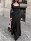 Square Neck Sheer Sleeve Maxi Dress - Lilixa.store