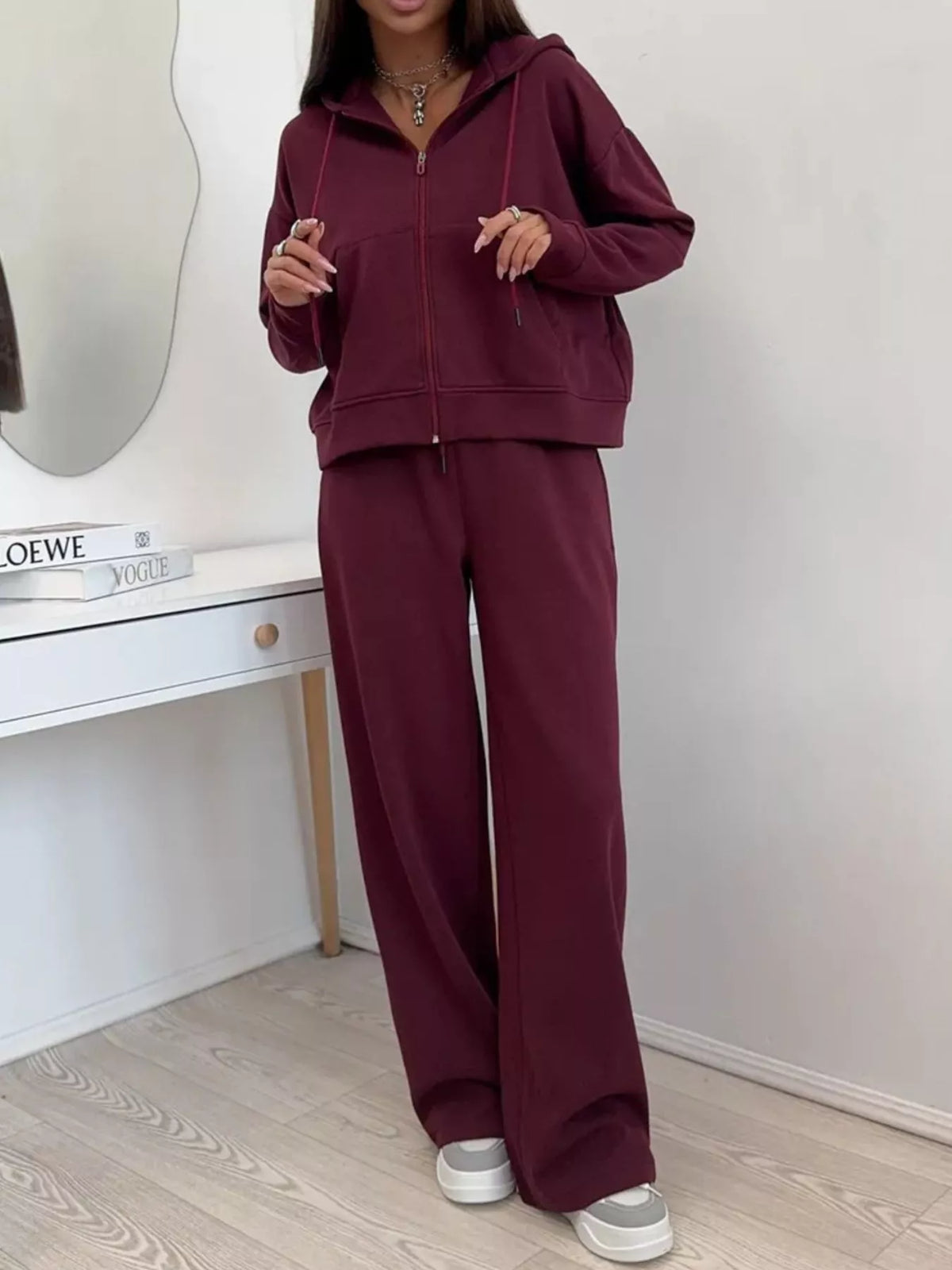 Zip-Up Hoodie and Wide-Leg Pants Set - Lilixa.store