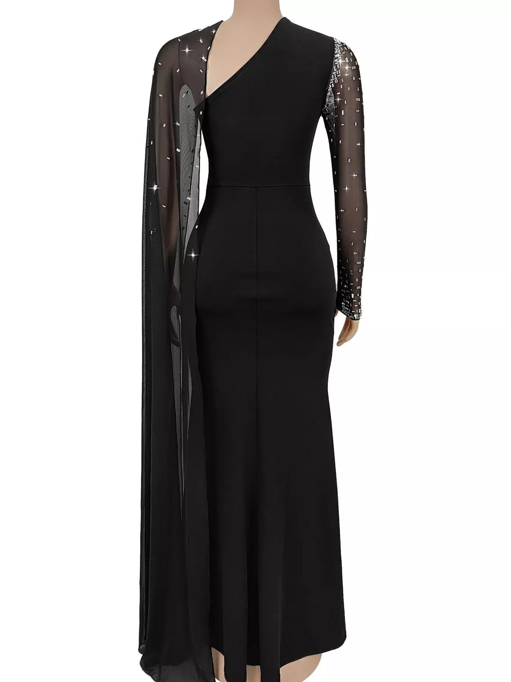 Rhinestone Embellished Cape Maxi Dress - Lilixa.store