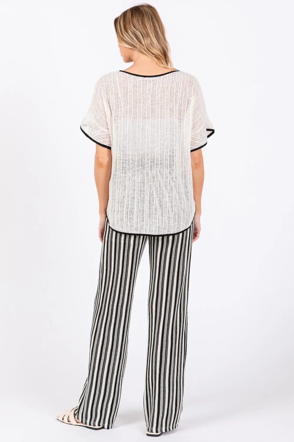 GeeGee Contrast Trim Short Sleeve Knit Cover Up - Lilixa.store