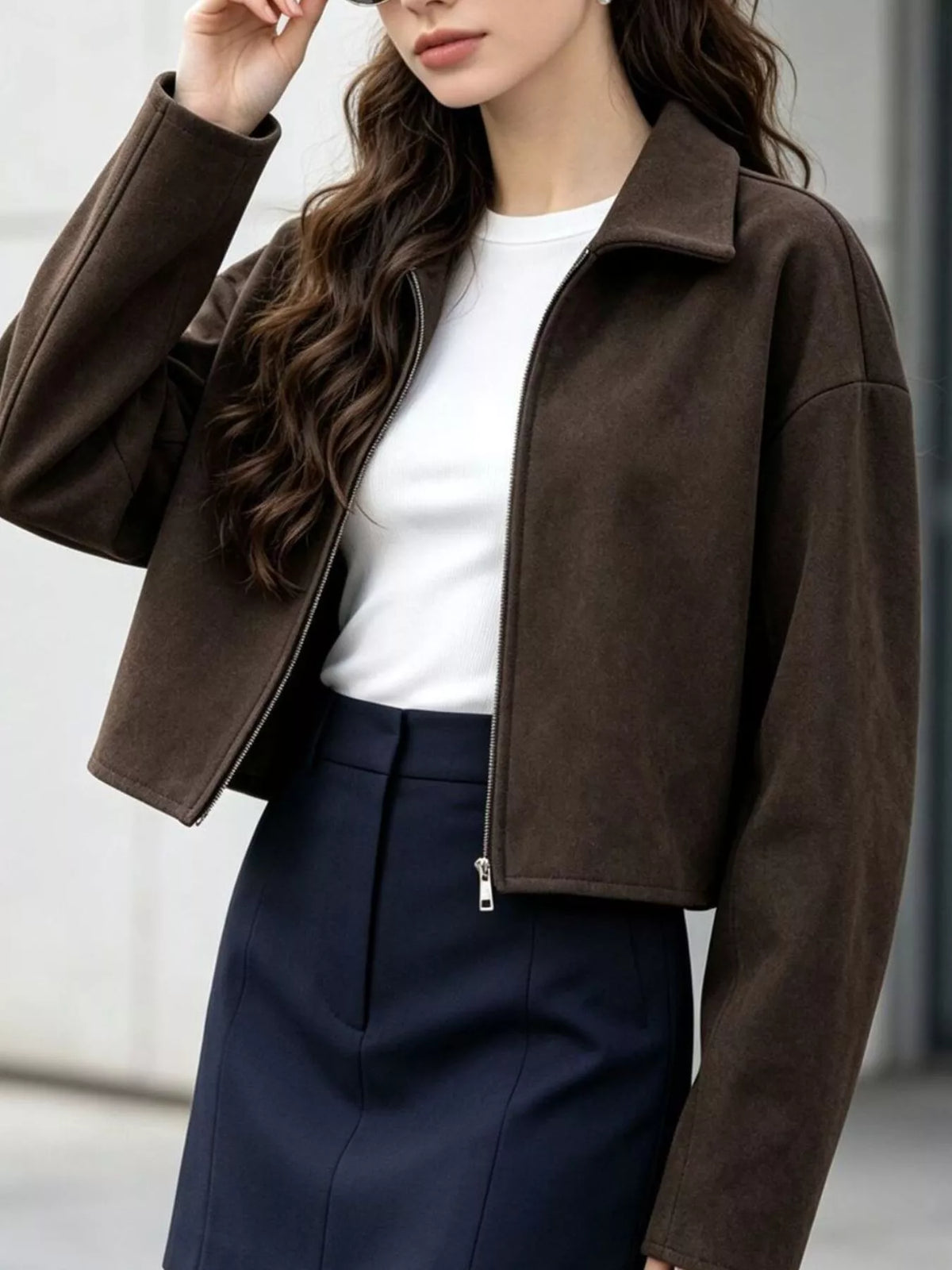Zip Up Dropped Shoulder Jacket