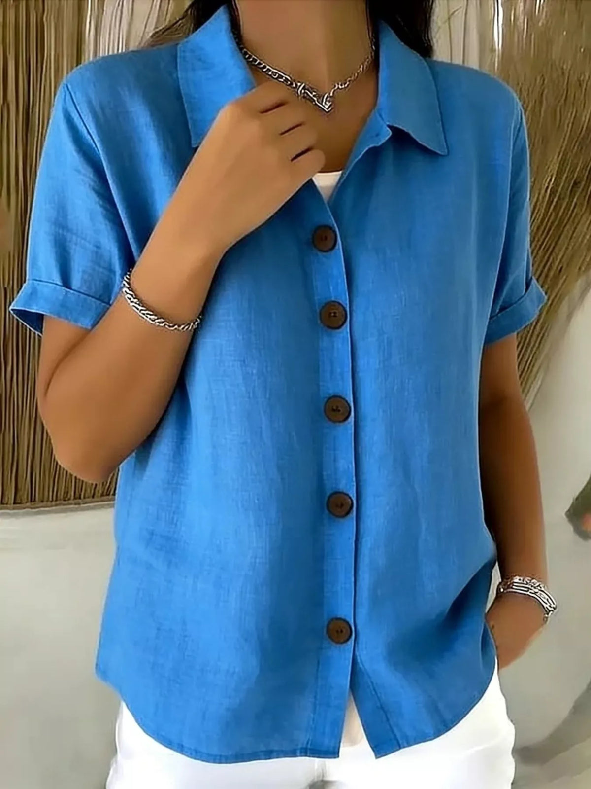 Full Size Button-Down Short Sleeve Shirt Plus Size - Lilixa.store