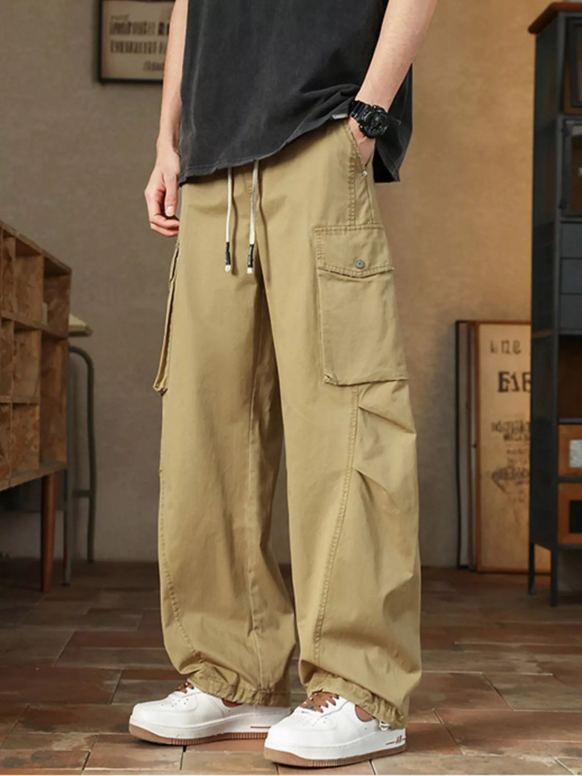 Men's Plus Size Casual Loose Fit Cargo Pants, view 2