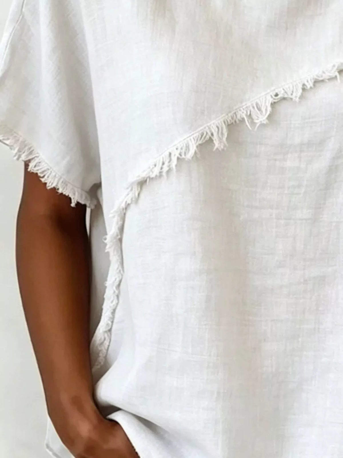 Full Size Frayed Hem Short Sleeve Top Plus Size - Lilixa.store
