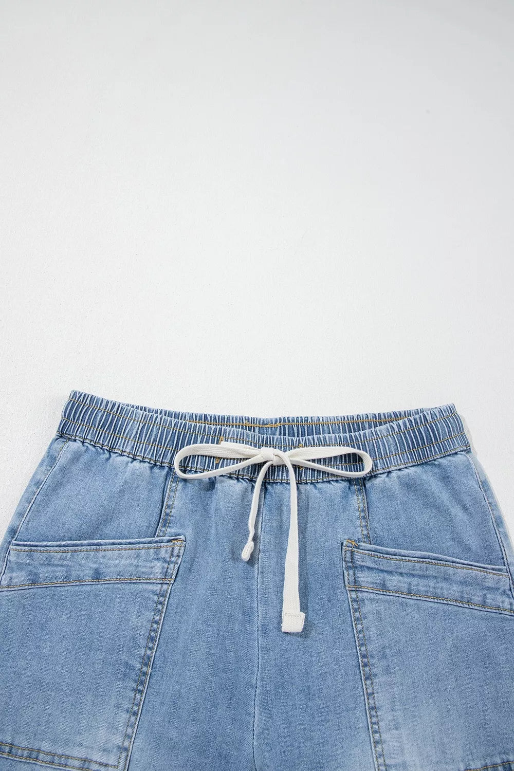 Drawstring Waist Wide Leg Ankle Length Jeans - Lilixa.store