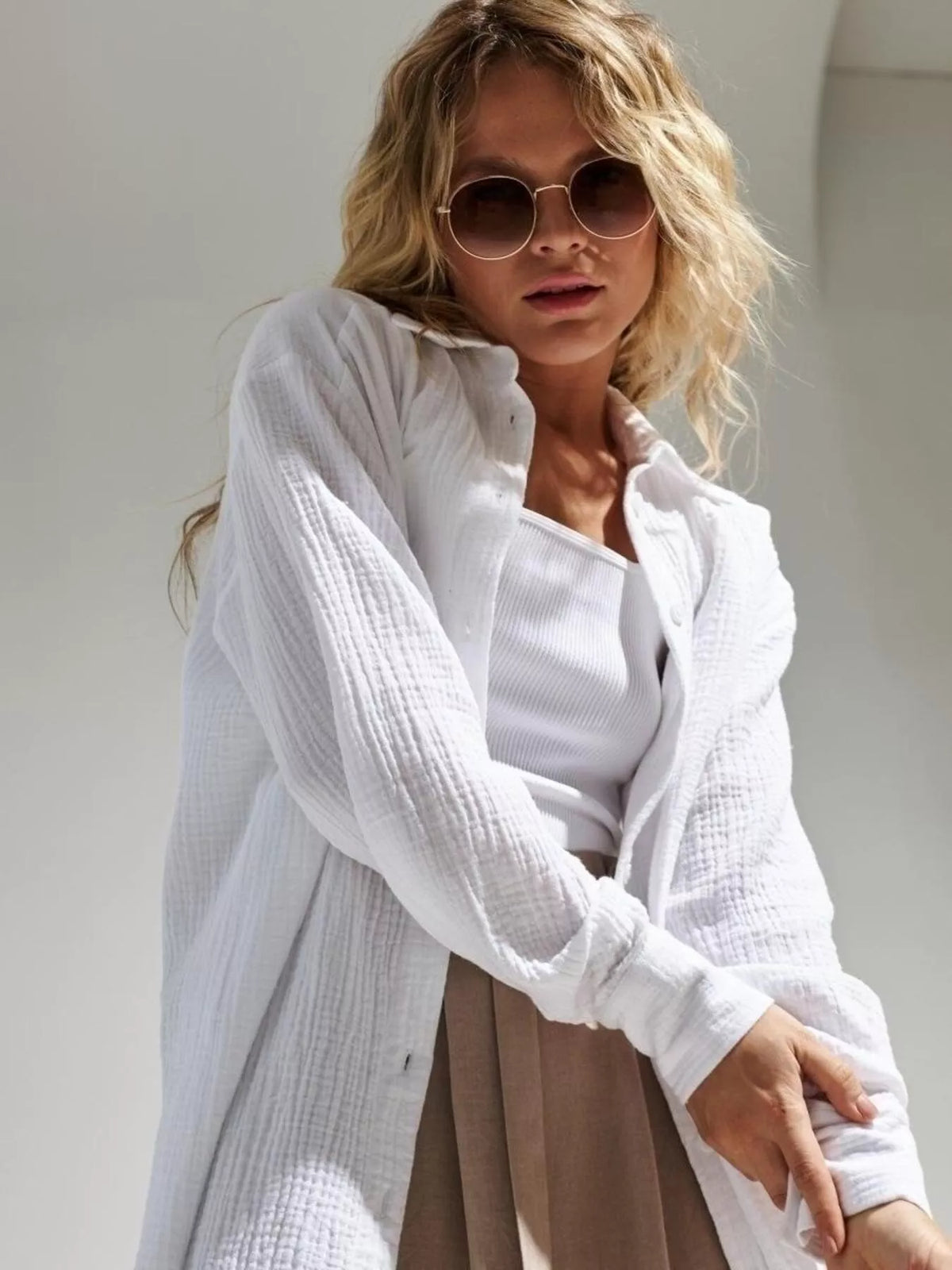 Textured Gauze Button-Down Shirt - Lilixa.store
