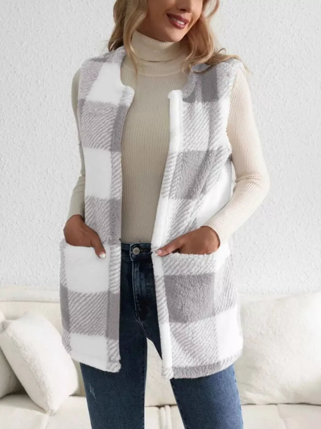 Cozy Plaid Sherpa Vest Coat - Lilixa.store