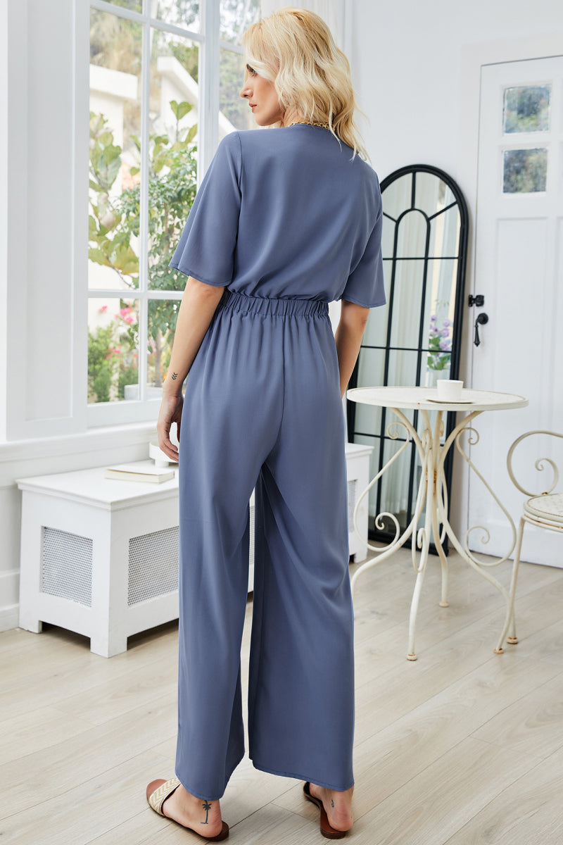 Tie Front Cutout Wide Leg Jumpsuit - Lilixa.store