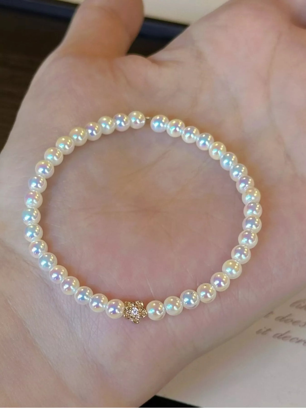 Pearl Bracelet with Floral Accent in White, view 5