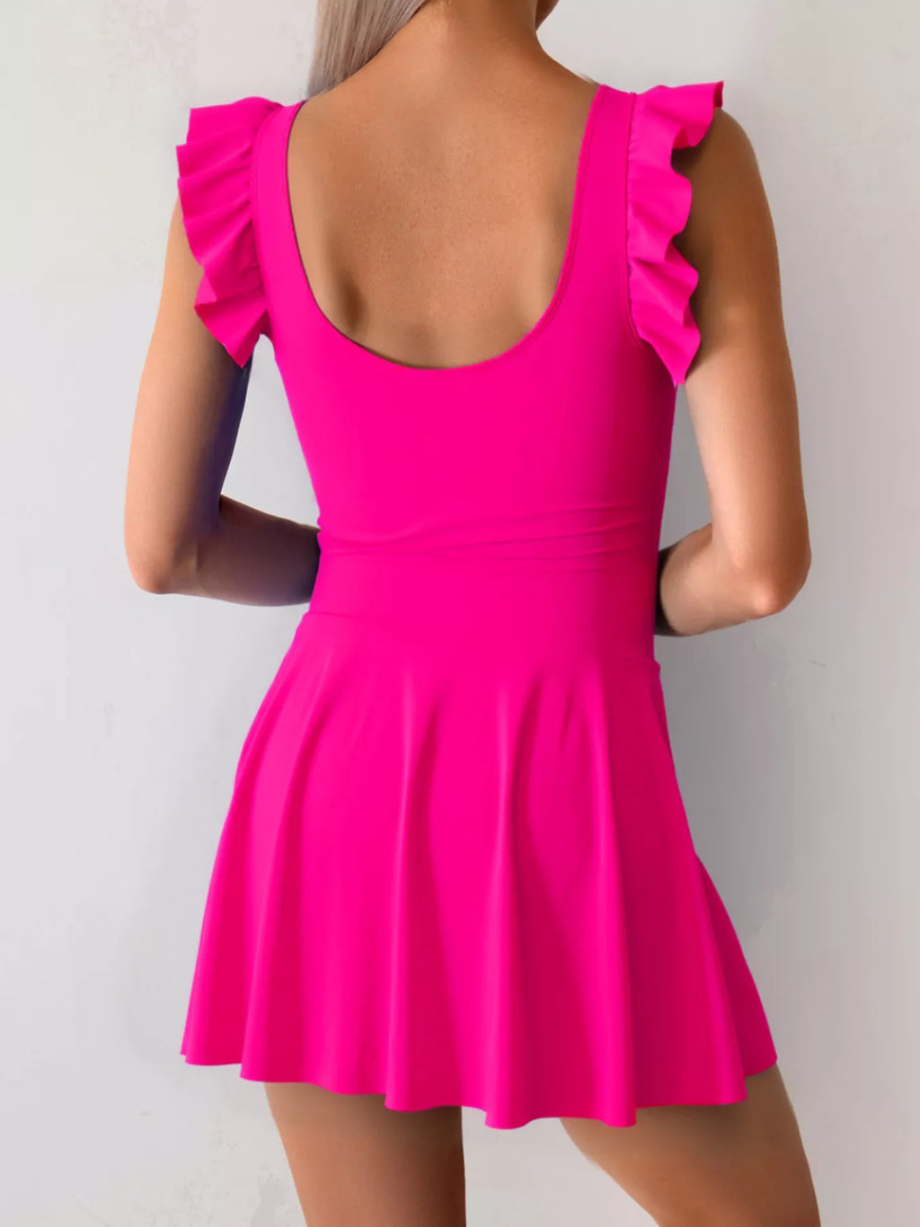 Ruffled Sleeve One-Piece Swim Dress - Lilixa.store