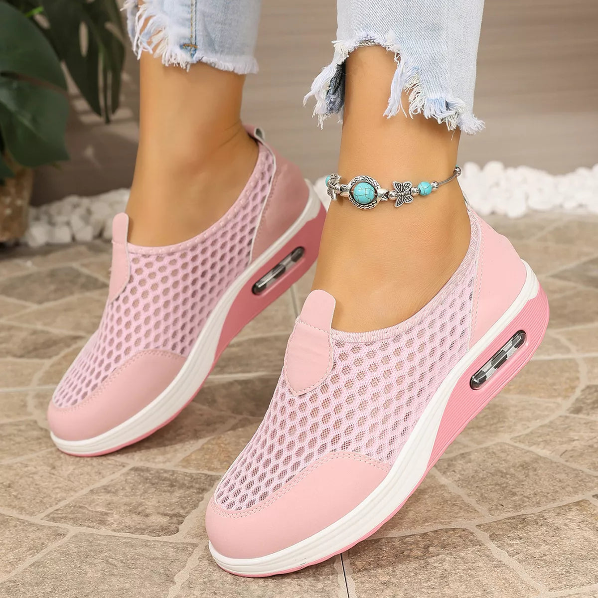 Breathable Mesh Wedge Slip-Ons