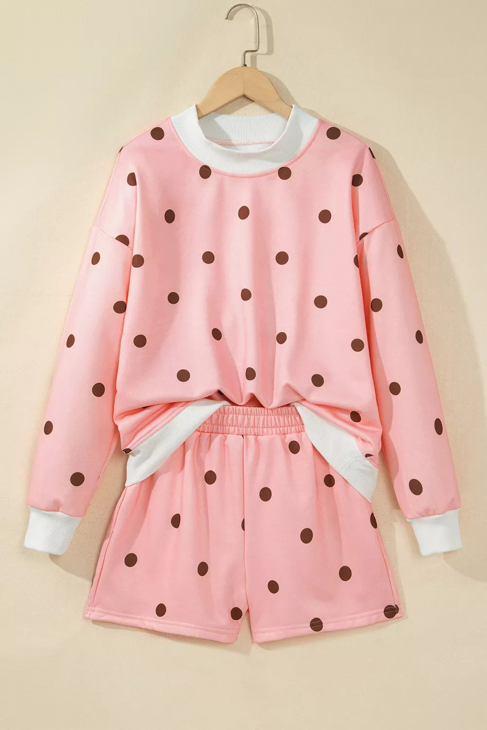 Polka Dot Long Sleeve Sweatshirt and Shorts Lounge Set - Lilixa.store
